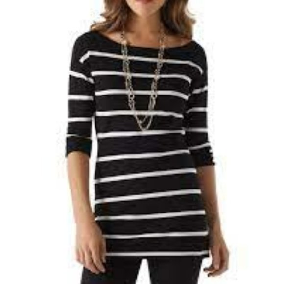 WHBM Black and White Sweater Stripe Tunic Top, Size Medium, EUC, Style 57009817 - Picture 2 of 13